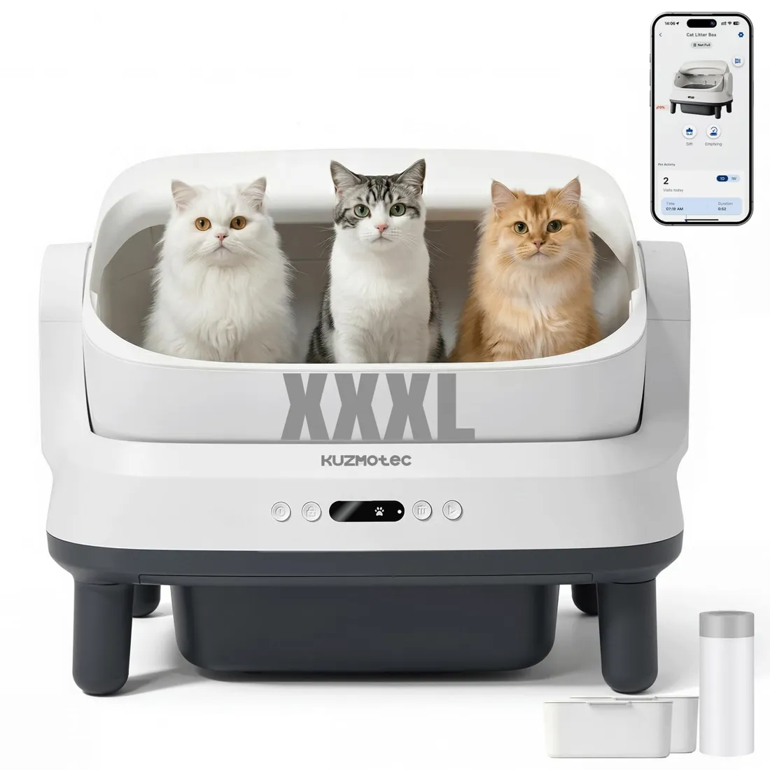 Kuzmotec Arenero Autolimpiable 120L para Gatos Grandes, hasta 16kg