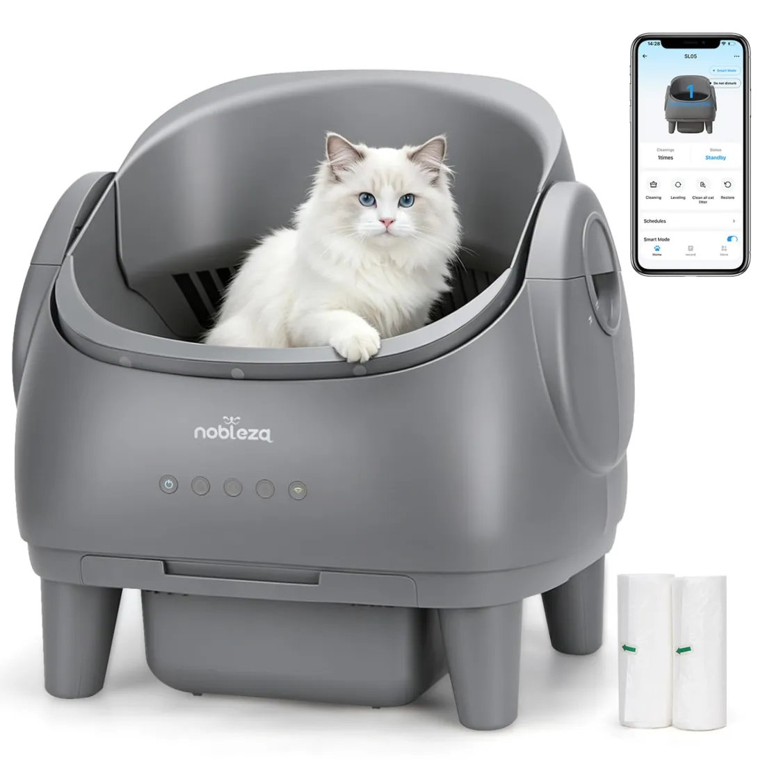 Nobleza Arenero Autolimpiable Abierto, Multi-Sensores, para Gatos 1-15kg
