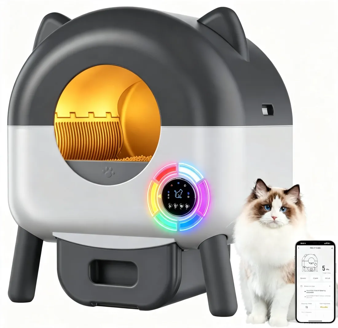 RBFGYIOP Arenero Autolimpiable 89L con App, Antifugas y Luz LED